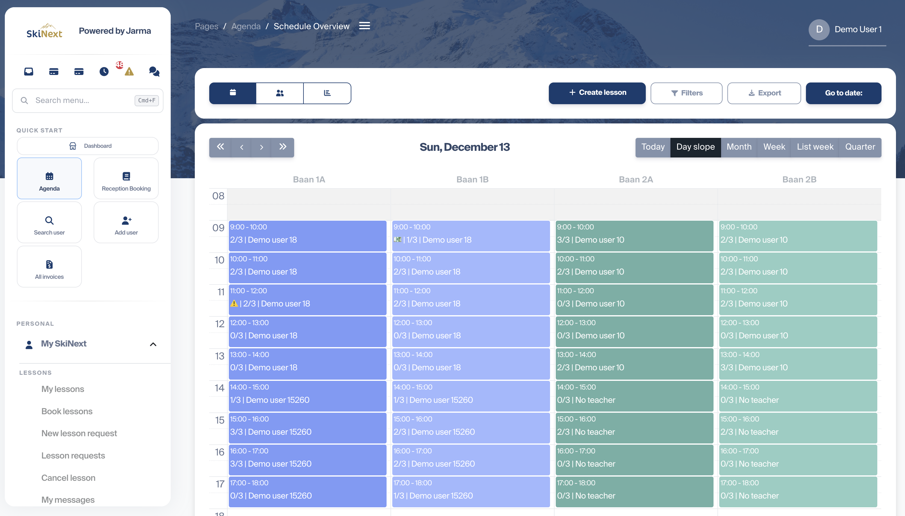 Plannerweergave van Agenda 2.0 in SkiNext